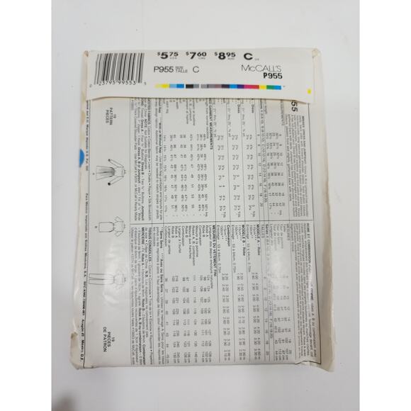 Easy McCall's P955 Vtg 80's Woman's Dress, Pants Suit Sewing Pattern Size 10-14 - Picture 2 of 3